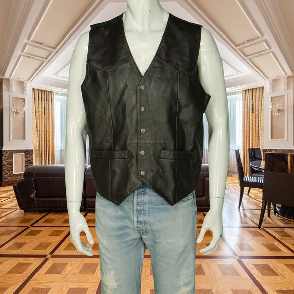 Saguaro West Dark Brown Western Cowboy Motorcycle Leather Vest L - Picture 1 of 10
